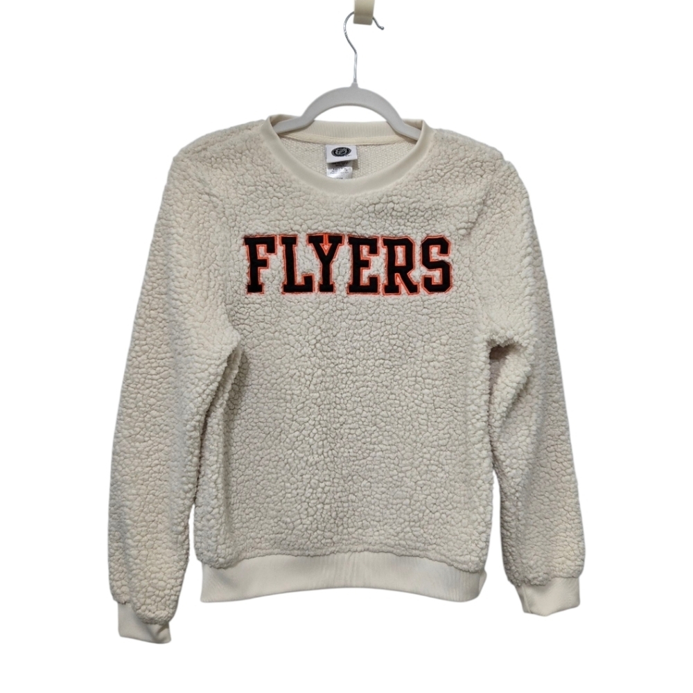 NHL Flyers Sherpa Fleece Sweater Size Medium Women's Cream Black Orange - Picture 9 of 9